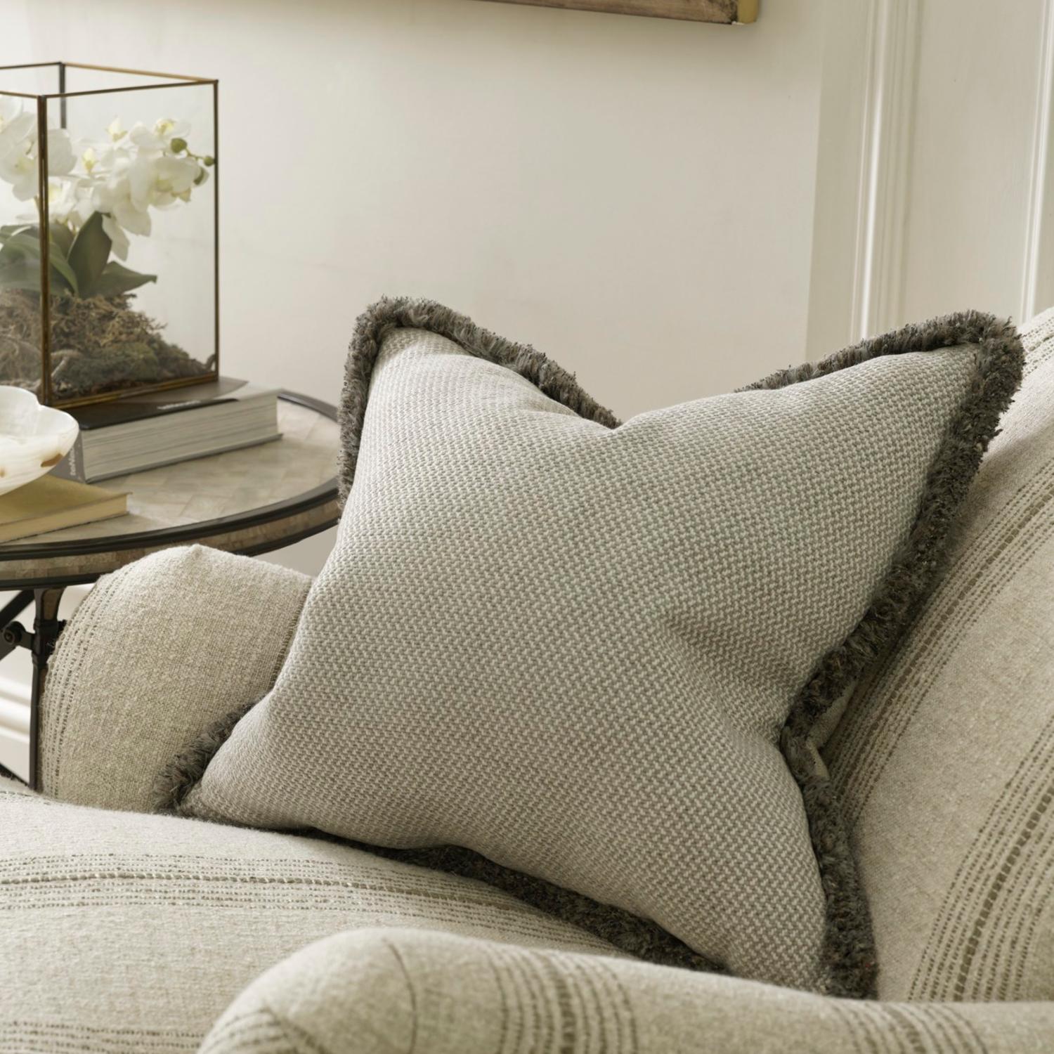 Sanremo Marble Sustainable Feather Cushion - Andrew Martin Sophie Paterson With Trim Fringe Cotton Blend Linen Blend Viscose Blend Plain