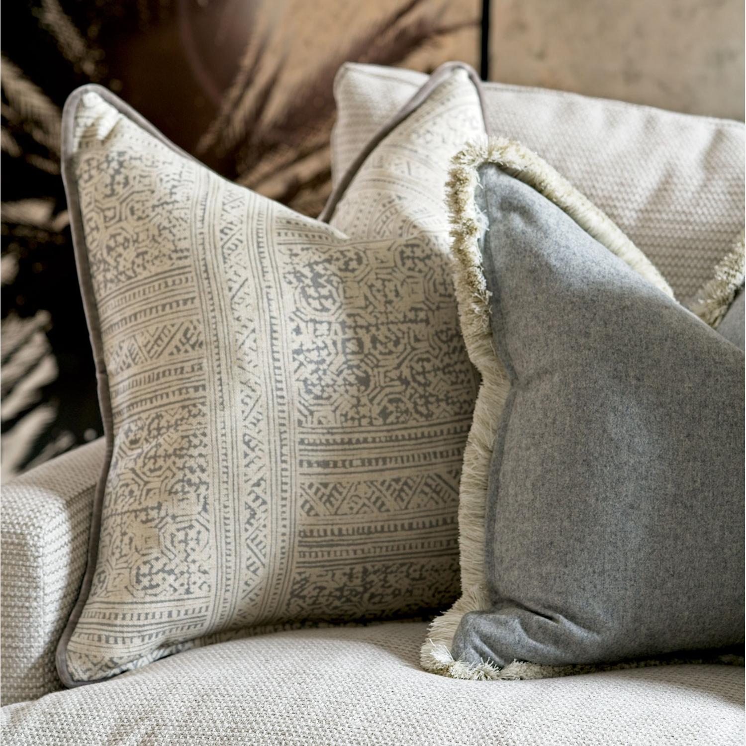 Ostuni Storm Medici Sustainable Feather Cushion - Andrew Martin Sophie Paterson Eco-conscious Linen Blend Geometric