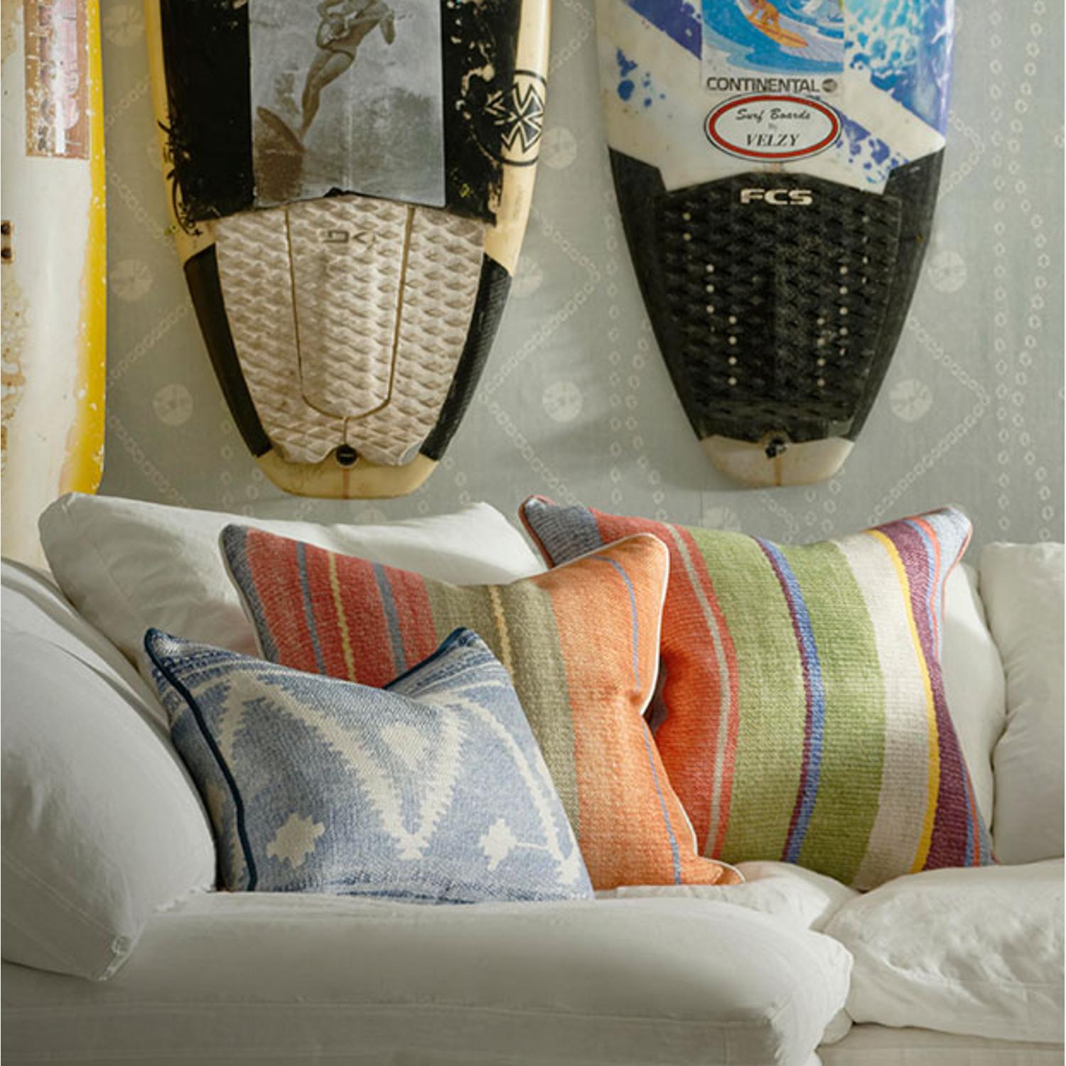 Elbrus Multi Sustainable Feather Cushion - Andrew Martin Linen Blend Stripe