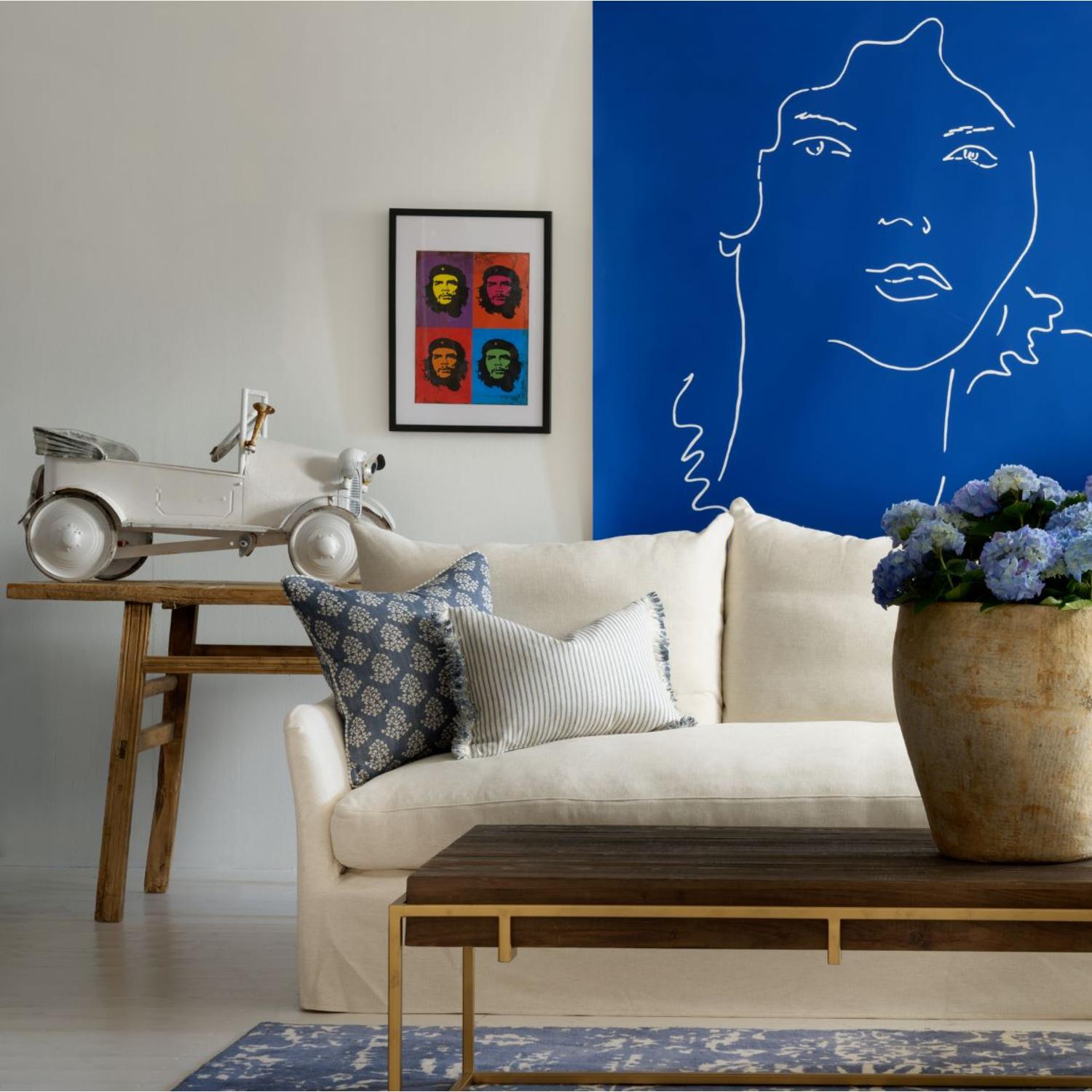 Sprig Denim Sustainable Feather Cushion - Andrew Martin Eco-conscious Linen Blend Viscose Blend Floral Small Prints