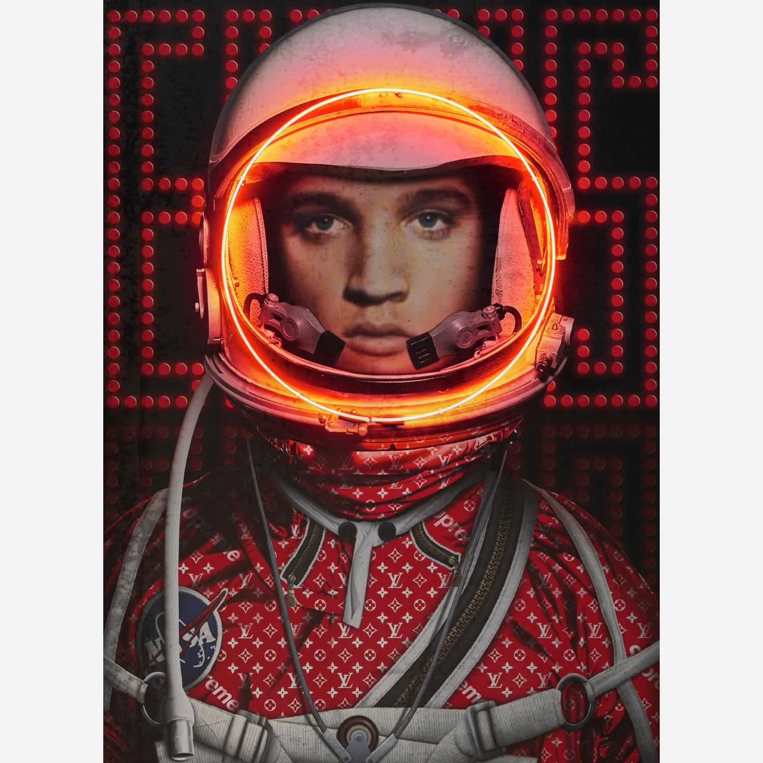 Space Man Elvis Red Neon Artwork 88cm X 120cm - Andrew Martin