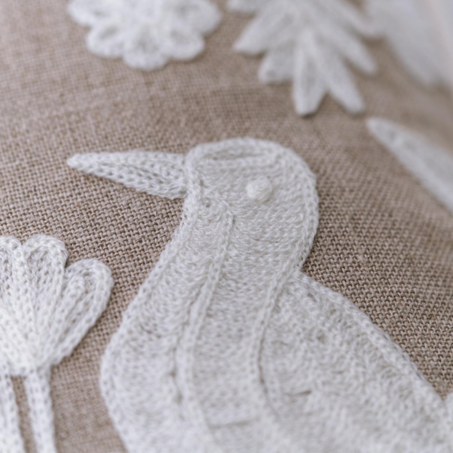 Birdsong Ivory Sustainable Feather Cushion - Andrew Martin Linen Blend Embroidered Floral