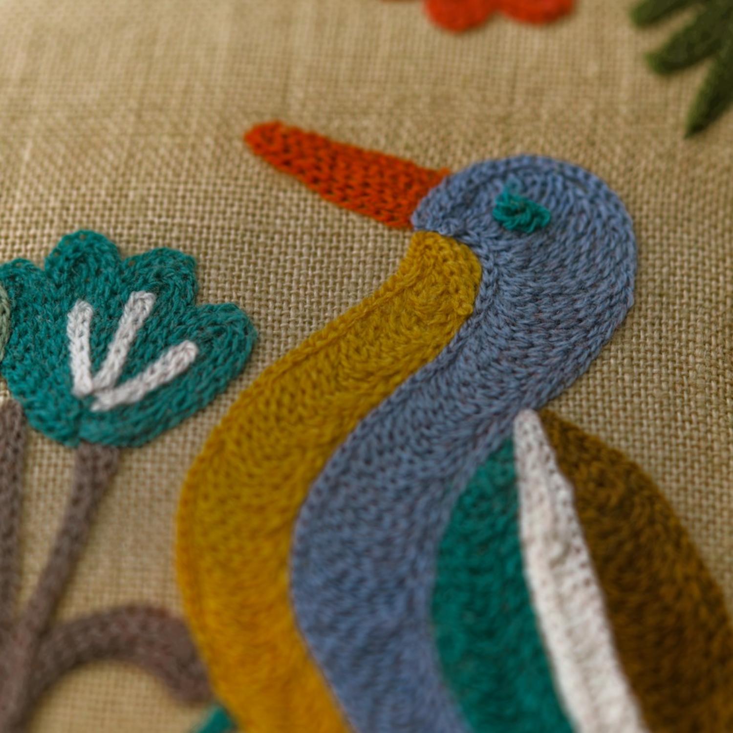 Birdsong Multi Sustainable Feather Cushion - Andrew Martin Linen Blend Embroidered Floral
