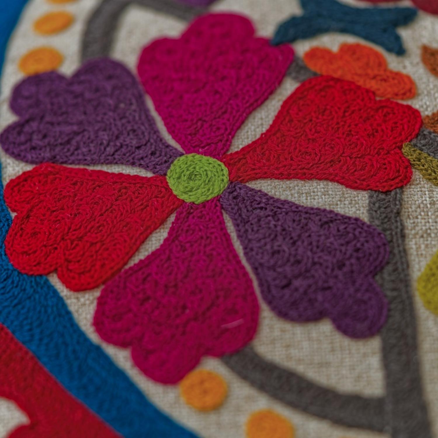 Glasshouse Multi Sustainable Feather Cushion - Andrew Martin Cotton Blend Linen Blend Embroidered Floral