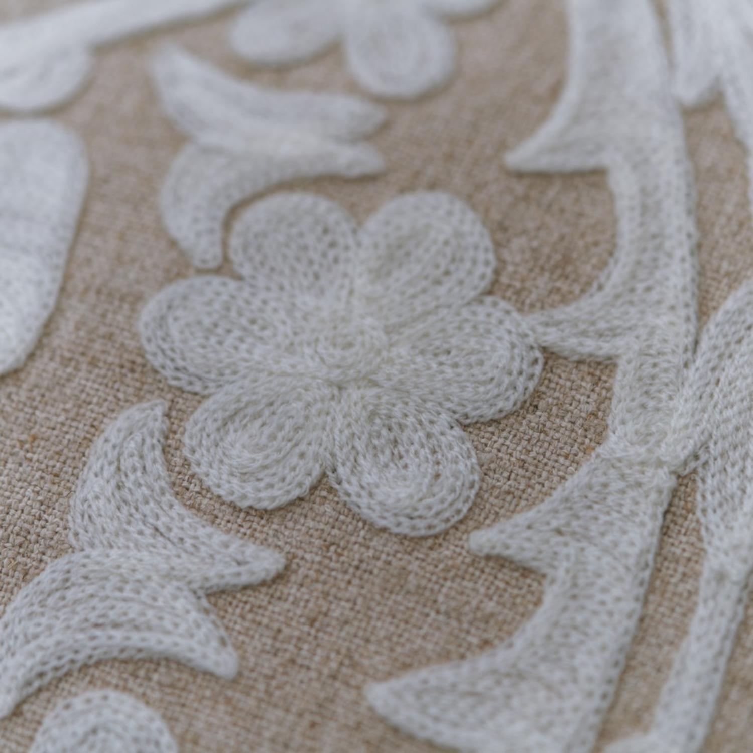 Glasshouse Ivory Sustainable Feather Cushion - Andrew Martin Cotton Blend Linen Blend Embroidered Floral