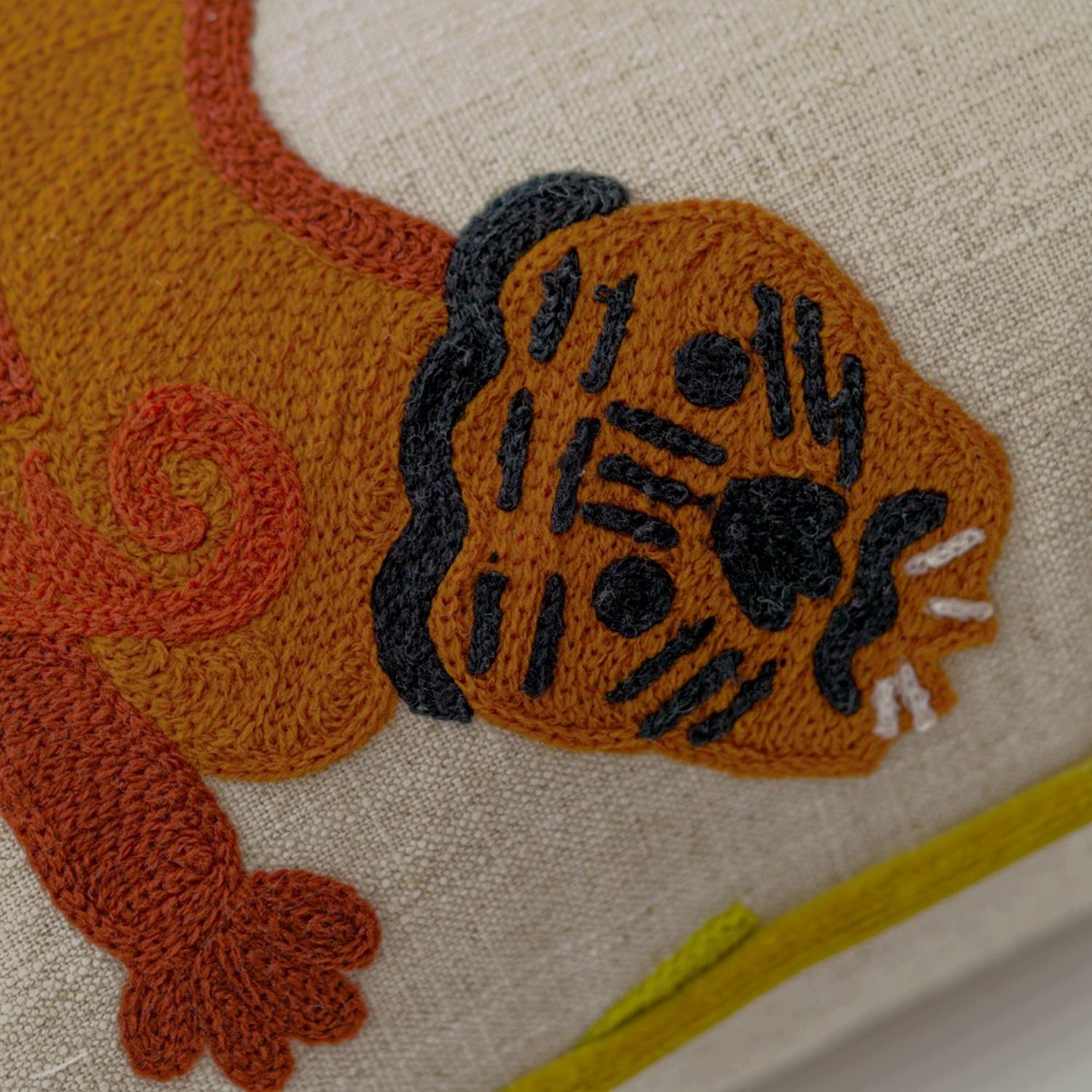 Tiger Tree Multi Sustainable Feather Cushion - Andrew Martin Cotton Blend Linen Blend Embroidered Floral