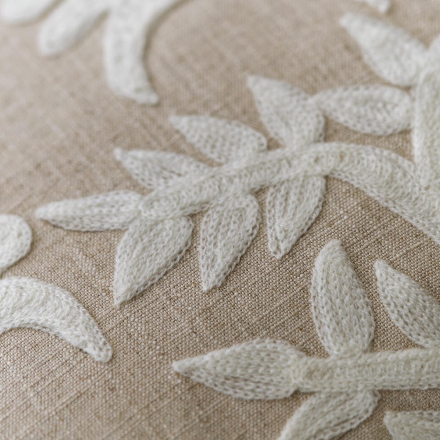 Tiger Tree Ivory Sustainable Feather Cushion - Andrew Martin Cotton Blend Linen Blend Embroidered Floral