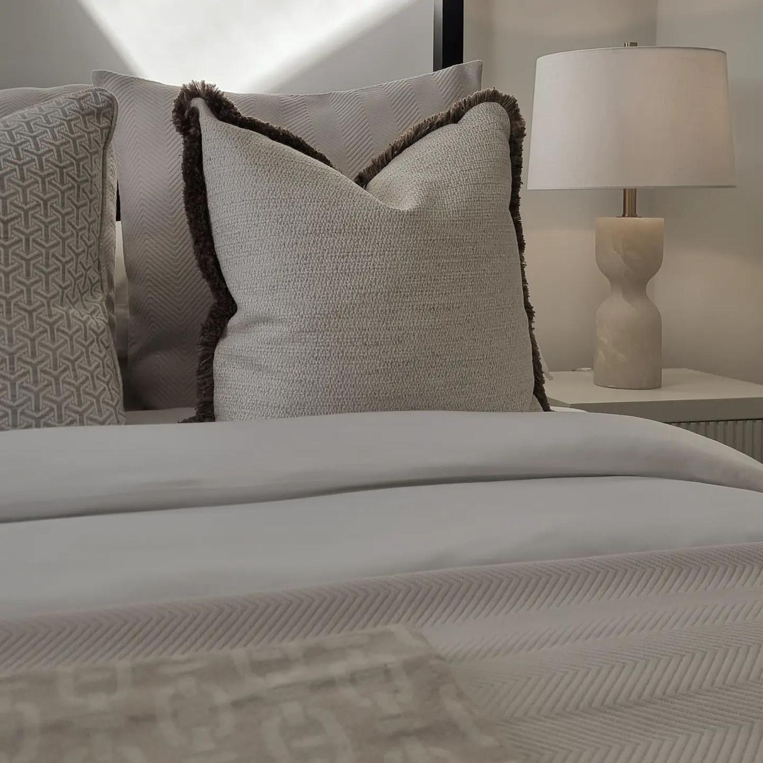 Albany Linen Amaretto Sustainable Feather Cushion Brown Light Neutral White - Andrew Martin Sophie Paterson With Trim Fringe Cotton Blend Lin