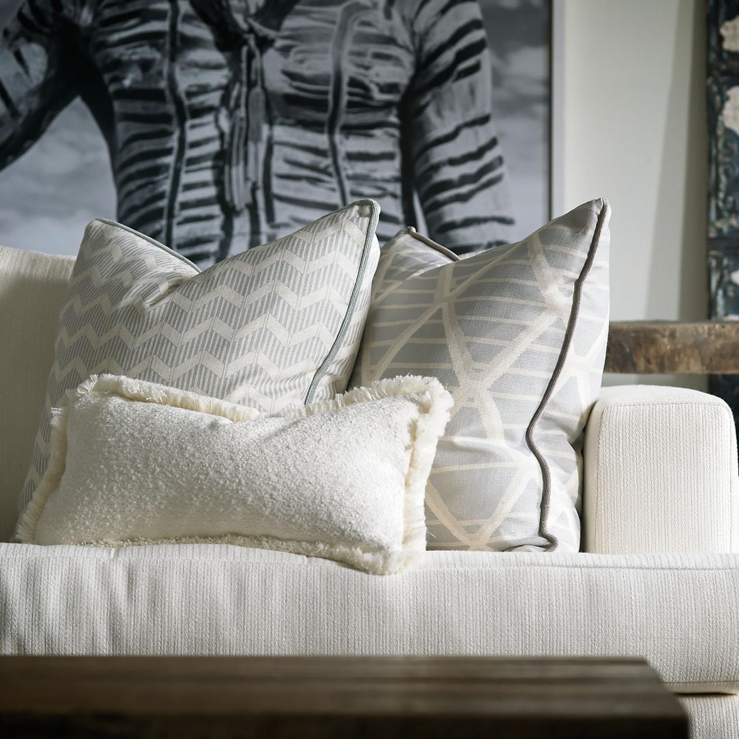 Huntsman Natural Small Rectangle Sustainable Feather Cushion - Andrew Martin Sophie Paterson Boucl With Trim Fringe Cotton Blend Linen Blend