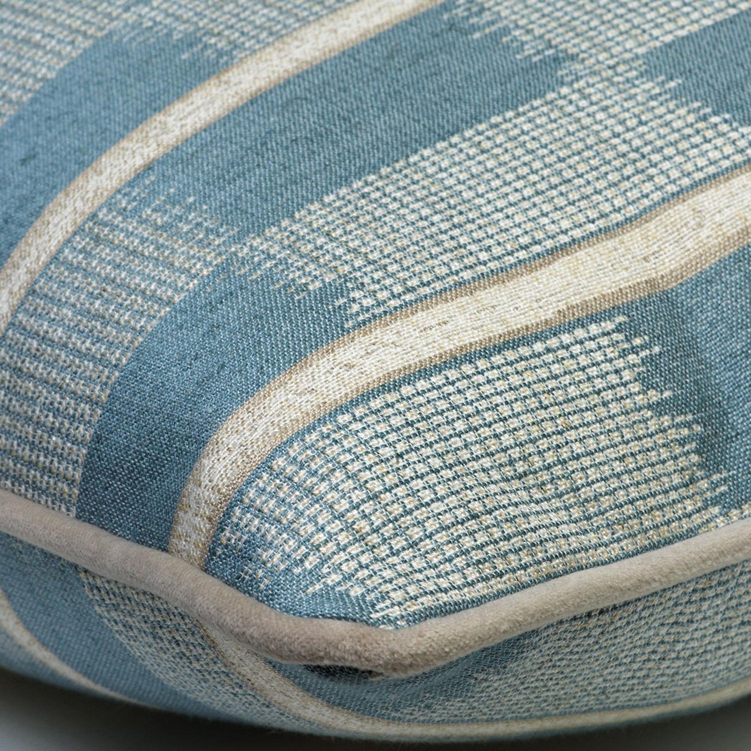 Positano Aqua Reverse Sustainable Feather Cushion - Andrew Martin Linen Blend Geometric