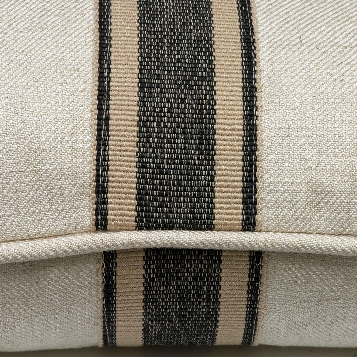 Trek Medal Stripe Charcoal Tape Sustainable Feather Cushion - Andrew Martin Linen