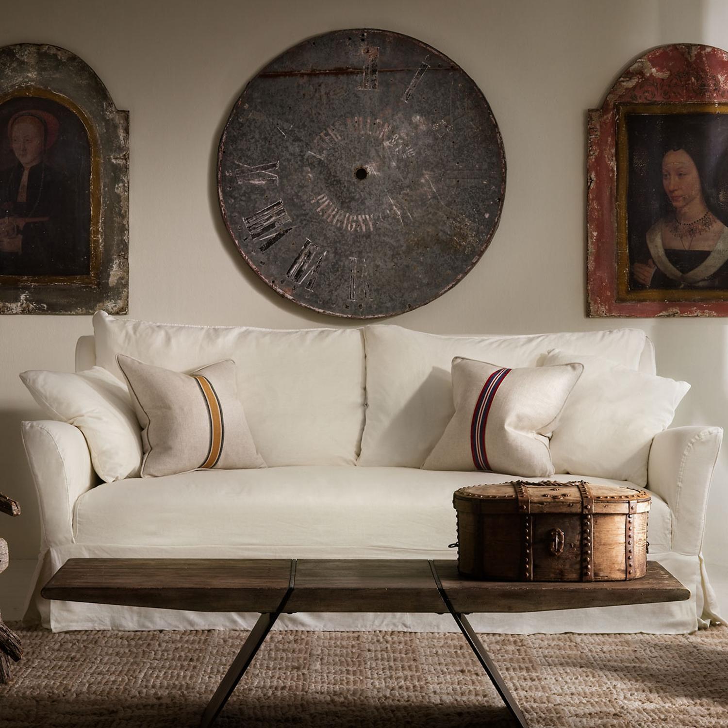 Trek Medal Stripe Gold Tape Sustainable Feather Cushion - Andrew Martin Linen