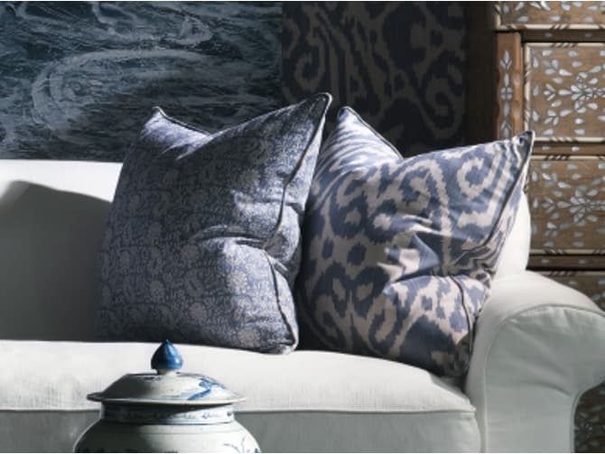 Otter Denim Ikat Cotton Print Fabric - Andrew Martin